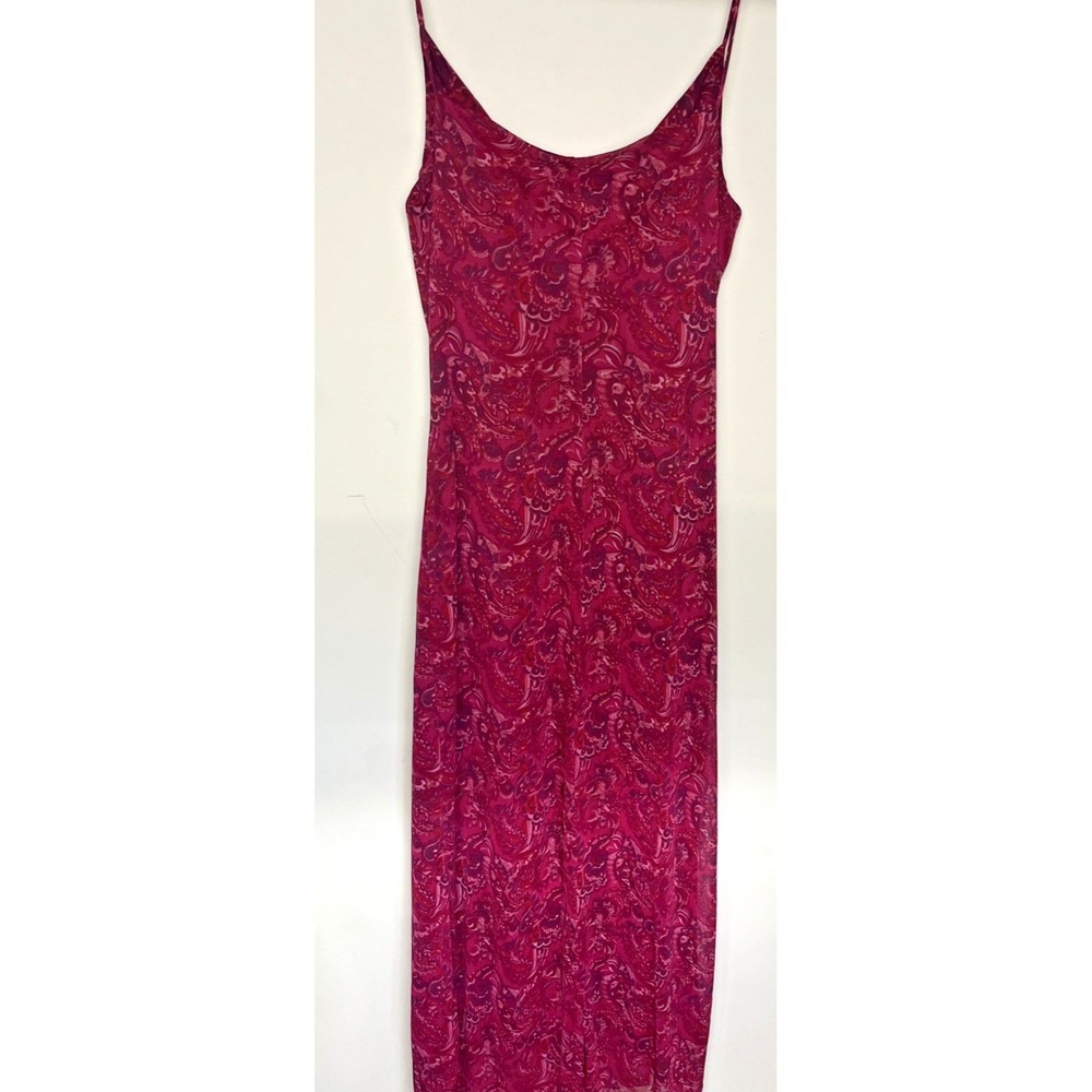 Vintage Y2K Fuchsia Paisley Slip Dress Maxi Dress Cowl Neck Bias Cut USA 11/12 - Picture 9 of 12